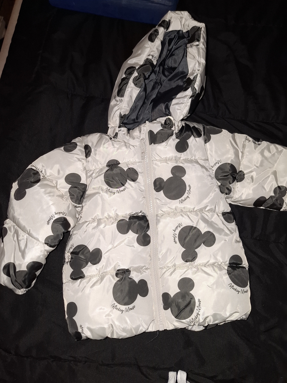 Disney Mickey Mouse Girls Hooded Puffer Jacket Full Zip White/Black size 18mo